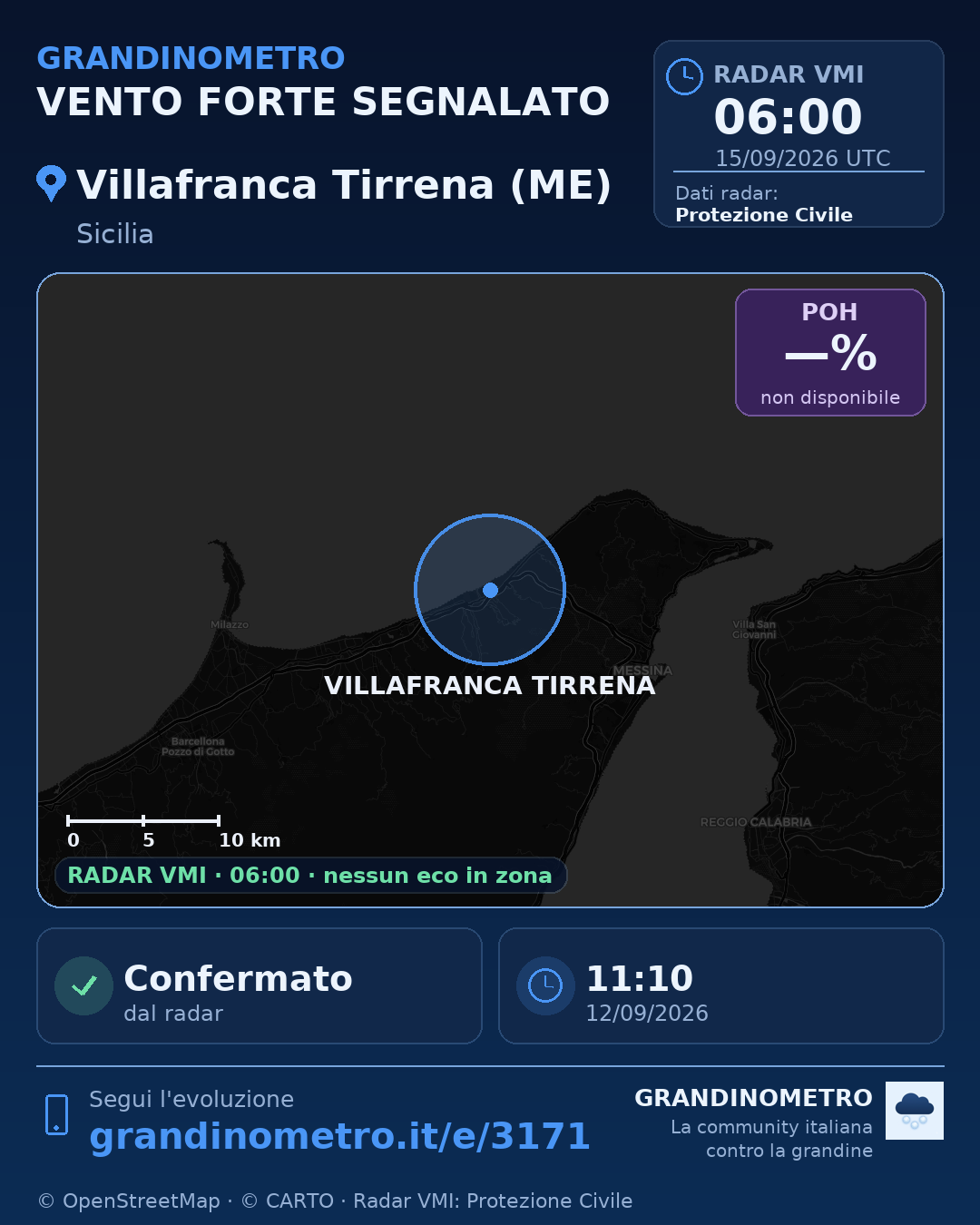 Mappa dell'evento: vento forte a Villafranca Tirrena (ME)