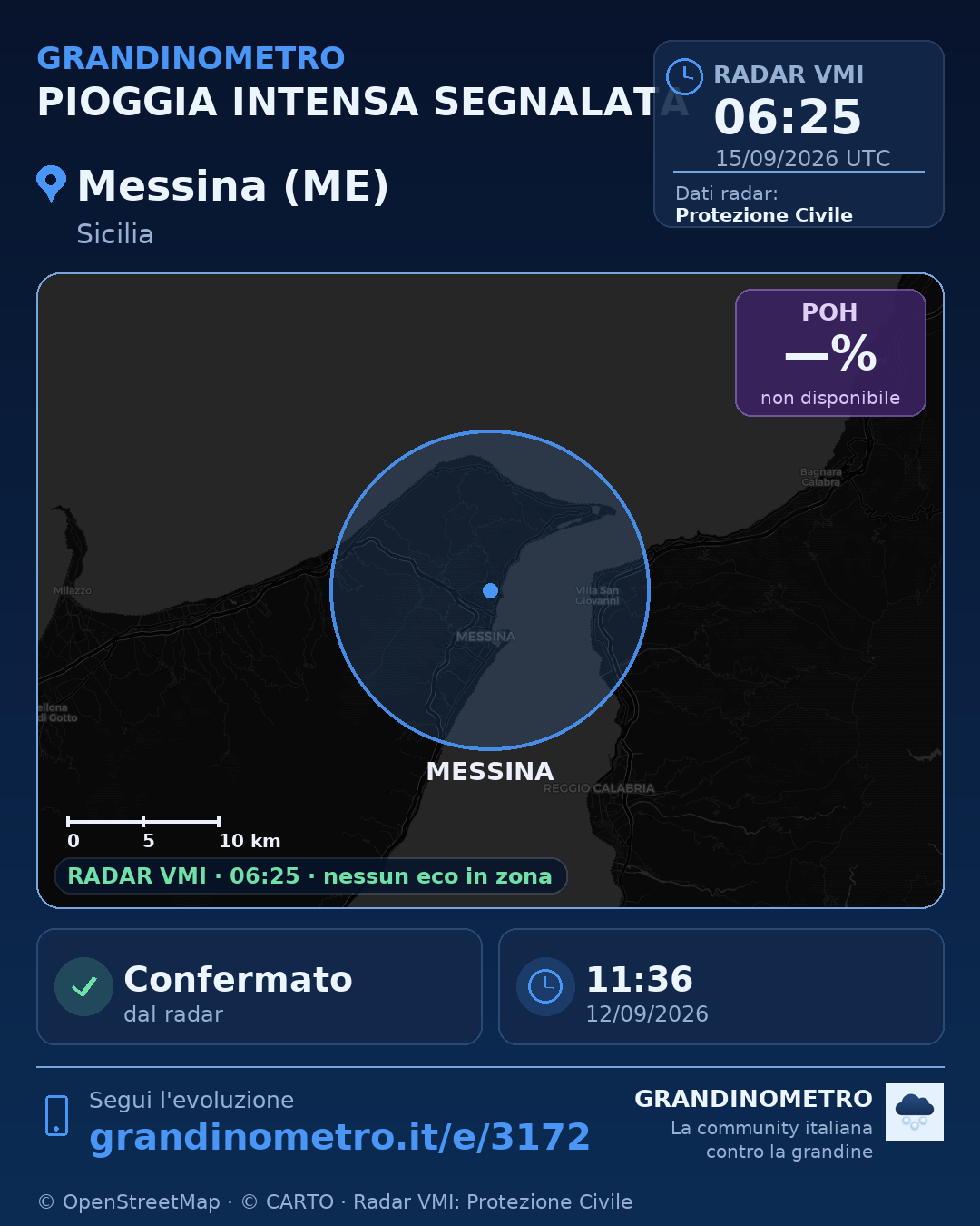 Mappa dell'evento: pioggia intensa a Messina (ME)