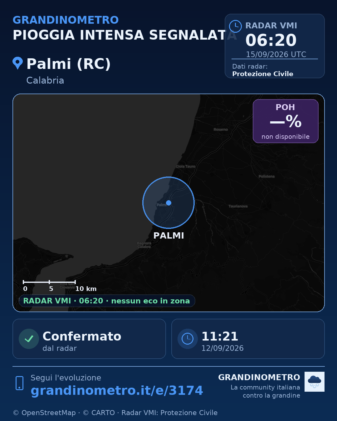 Mappa dell'evento: pioggia intensa a Palmi (RC)