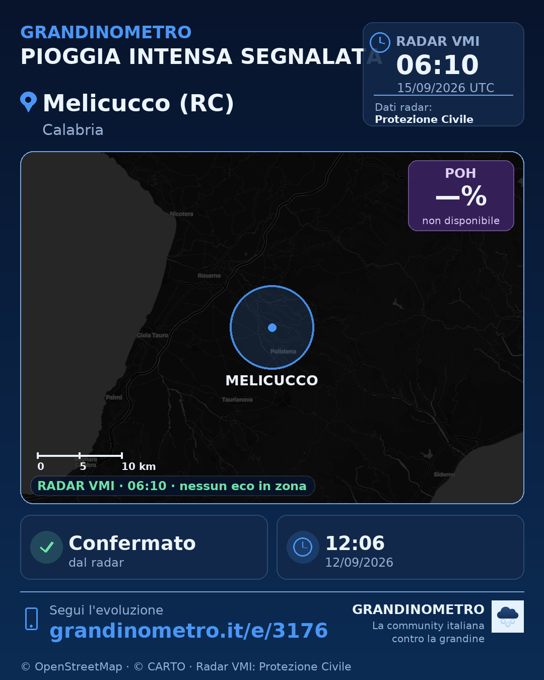Mappa dell'evento: pioggia intensa a Melicucco (RC)