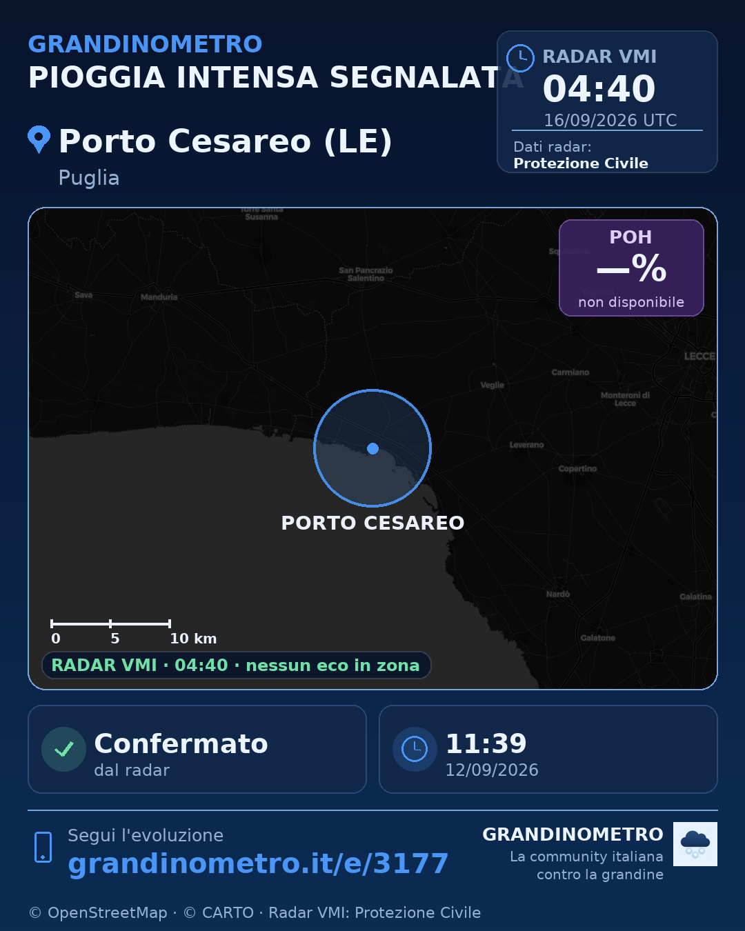 Mappa dell'evento: pioggia intensa a Porto Cesareo (LE)