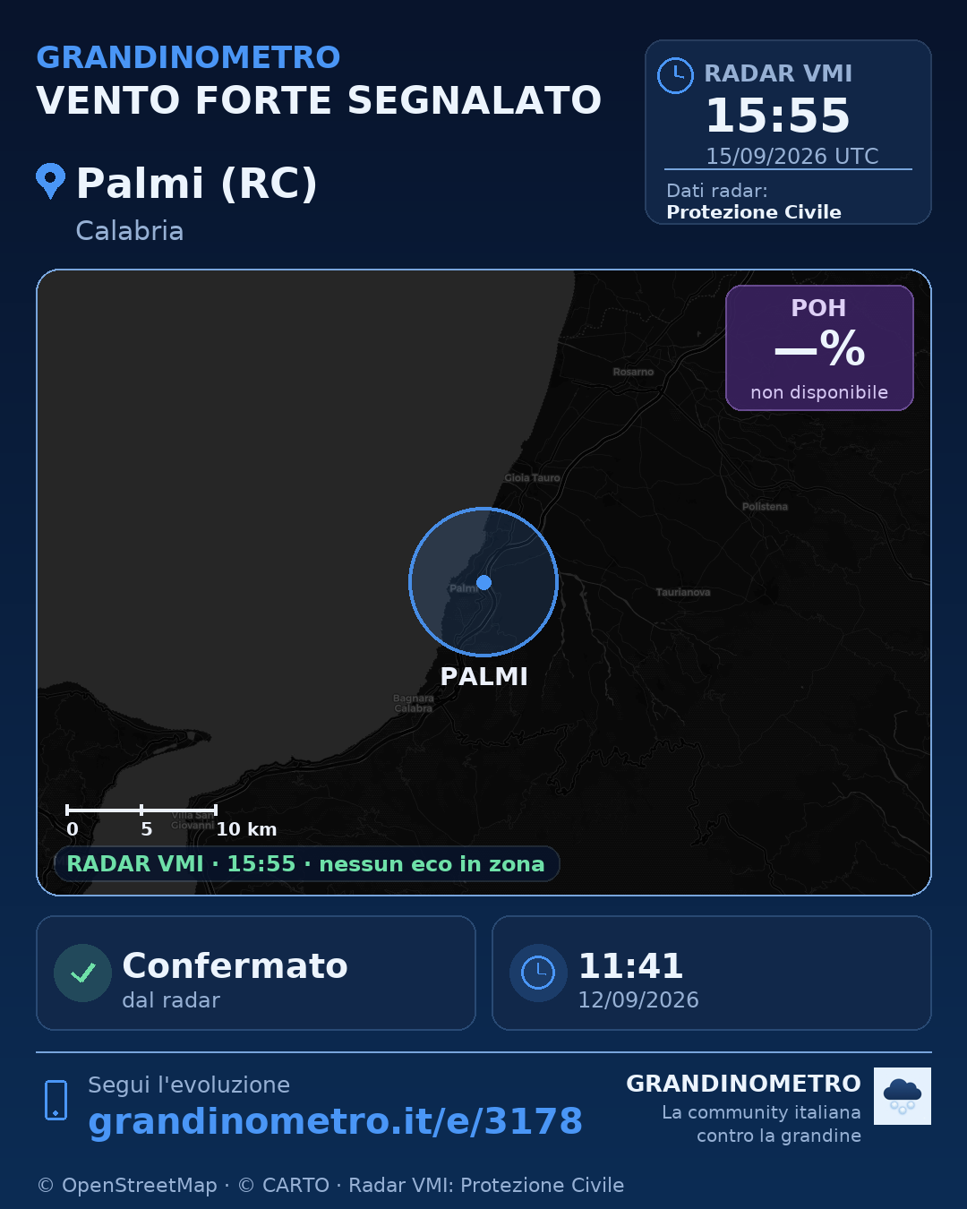 Mappa dell'evento: vento forte a Palmi (RC)