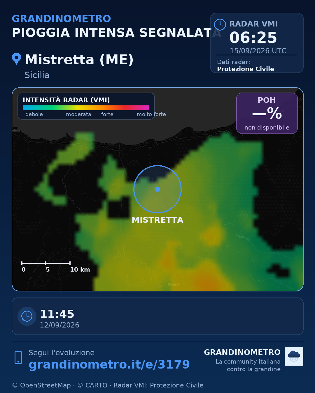 Mappa dell'evento: pioggia intensa a Mistretta (ME)
