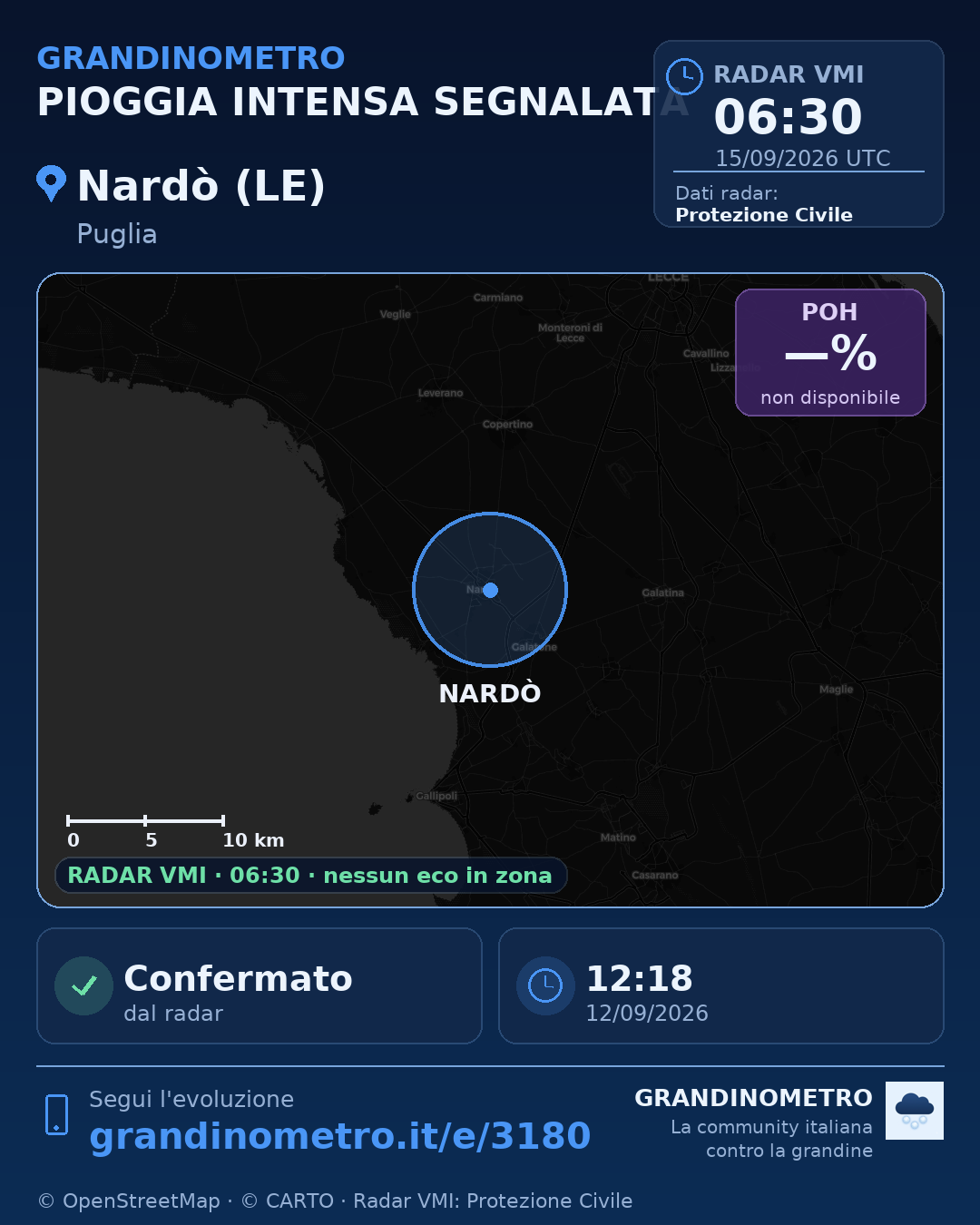 Mappa dell'evento: pioggia intensa a Nardò (LE)