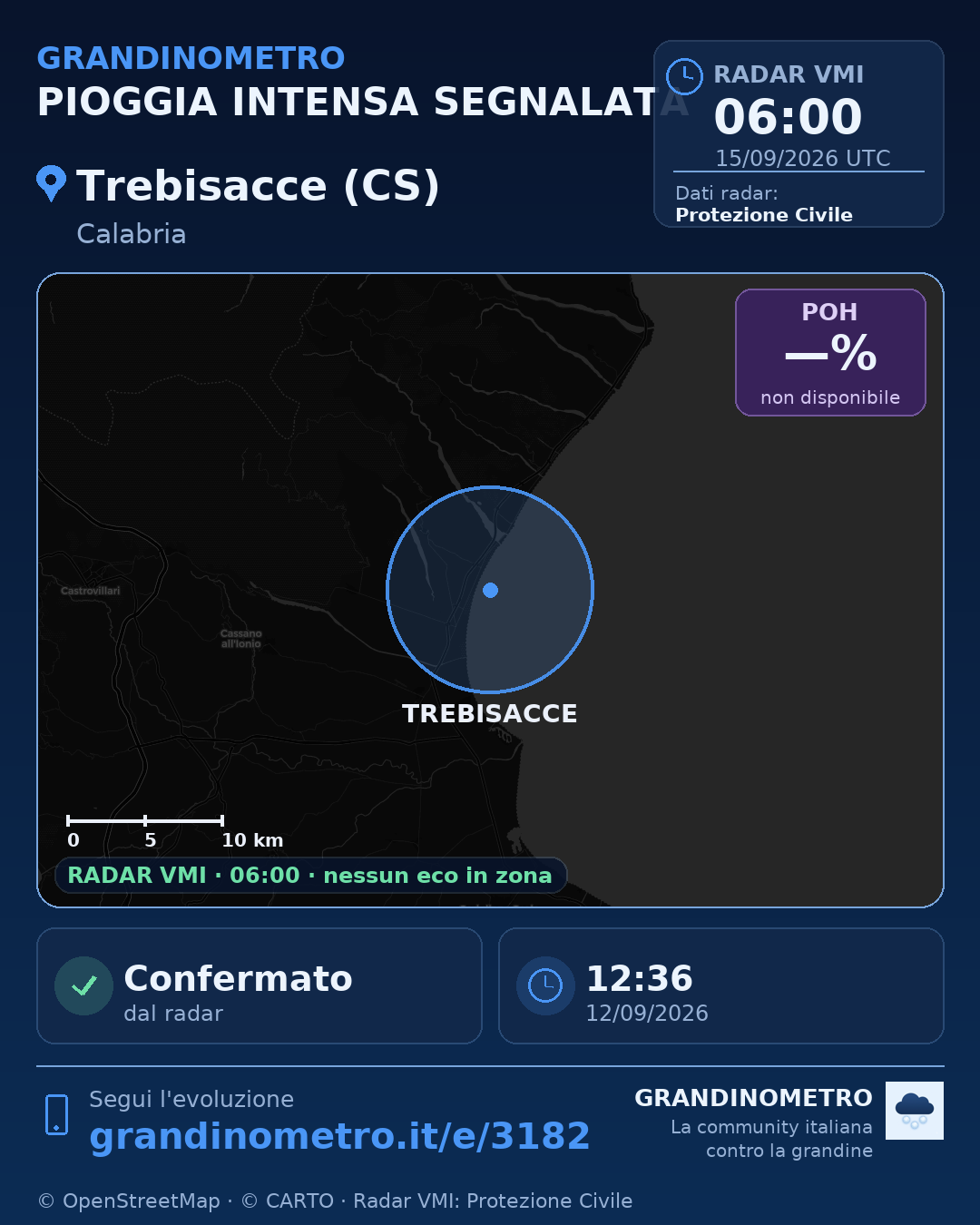 Mappa dell'evento: pioggia intensa a Trebisacce (CS)