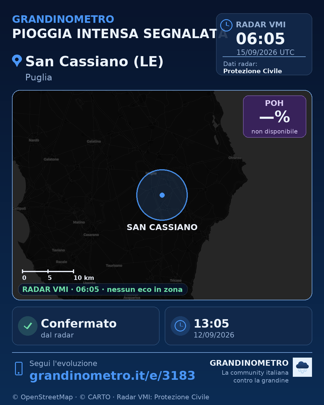 Mappa dell'evento: pioggia intensa a San Cassiano (LE)