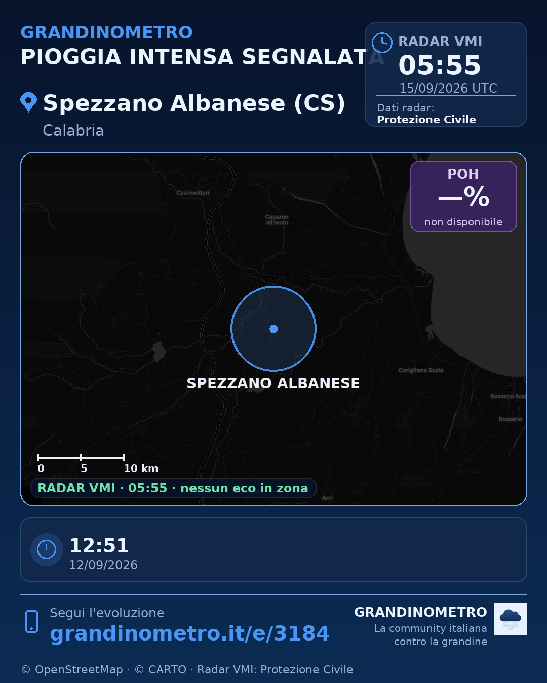 Mappa dell'evento: pioggia intensa a Spezzano Albanese (CS)
