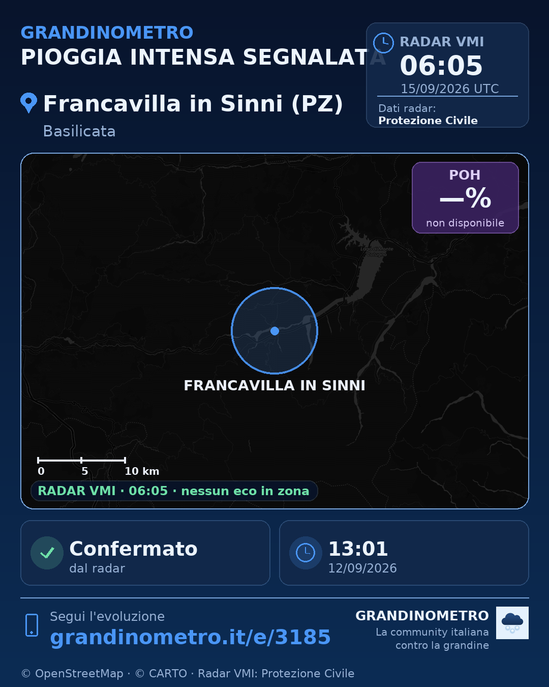 Mappa dell'evento: pioggia intensa a Francavilla in Sinni (PZ)
