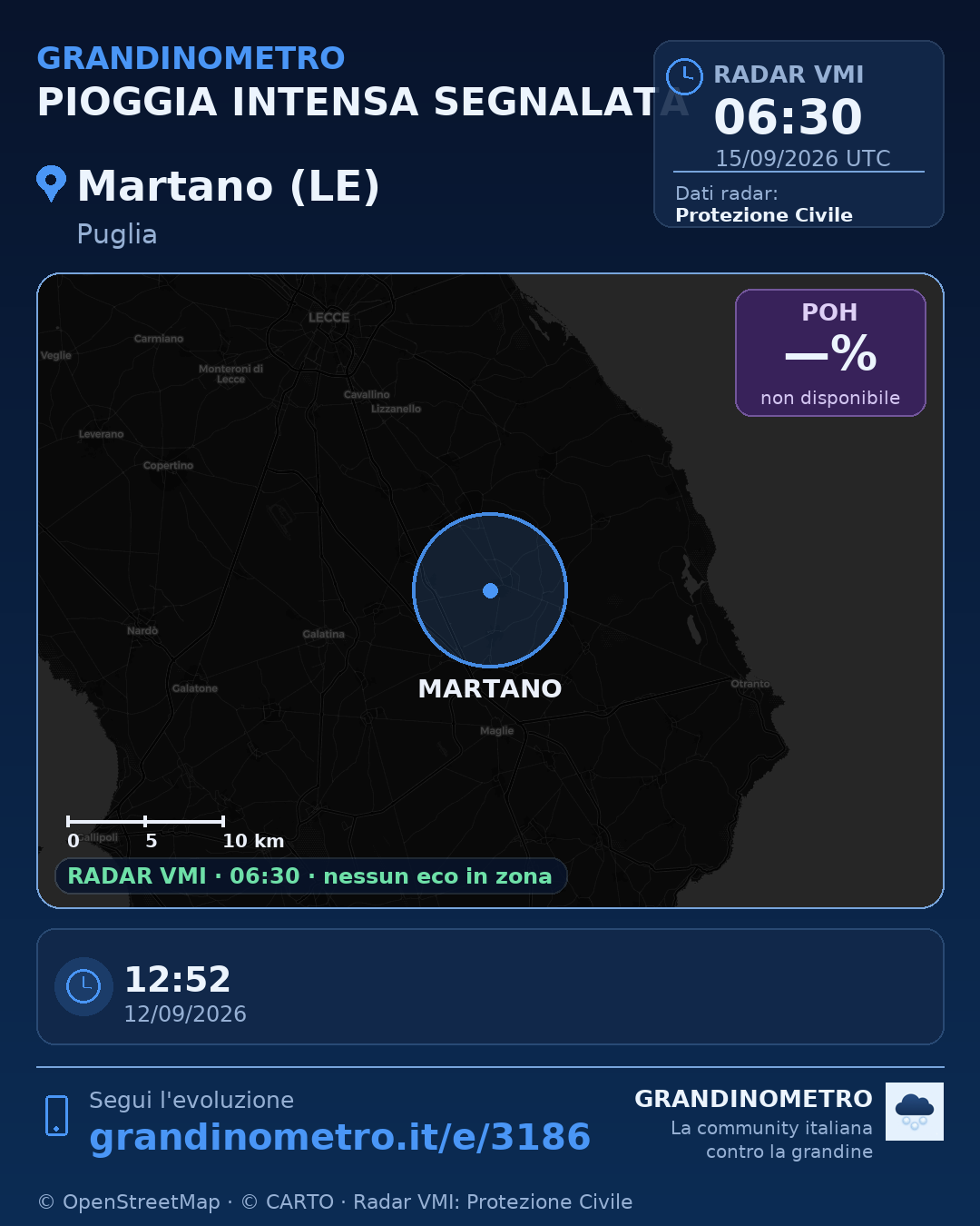 Mappa dell'evento: pioggia intensa a Martano (LE)