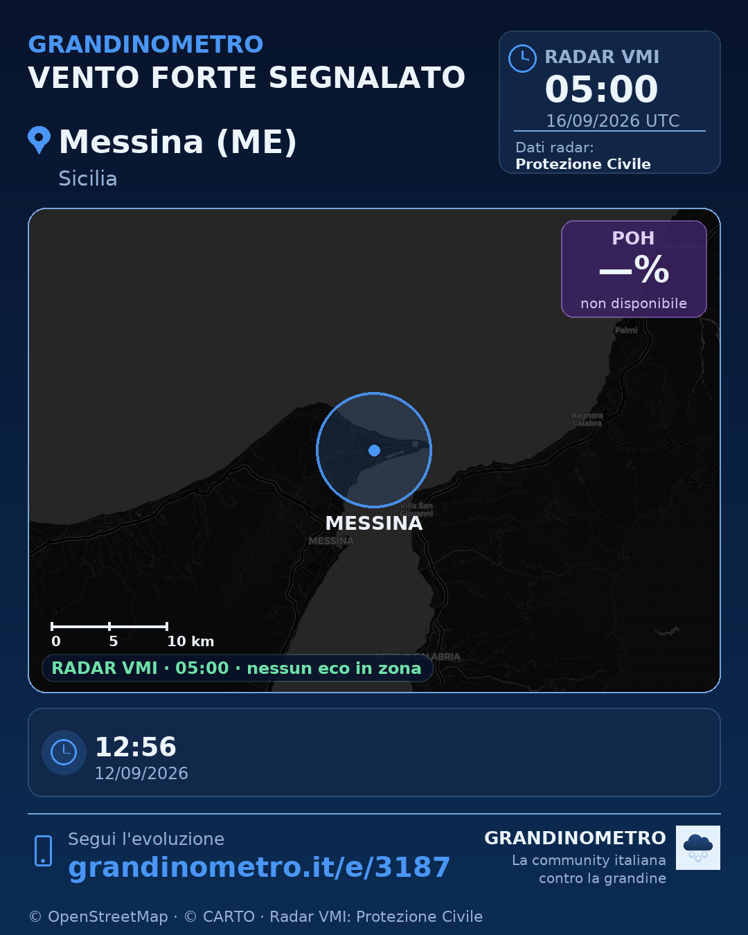 Mappa dell'evento: vento forte a Messina (ME)