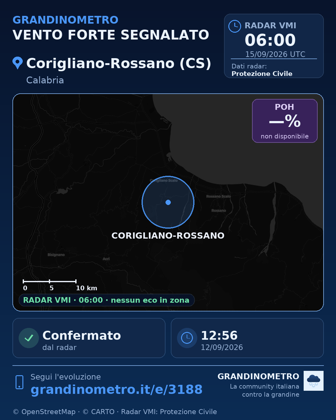 Mappa dell'evento: vento forte a Corigliano-Rossano (CS)