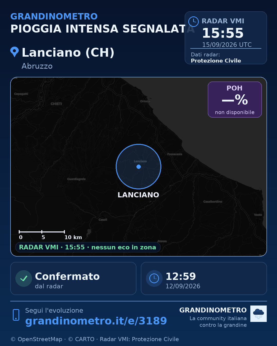 Mappa dell'evento: pioggia intensa a Lanciano (CH)