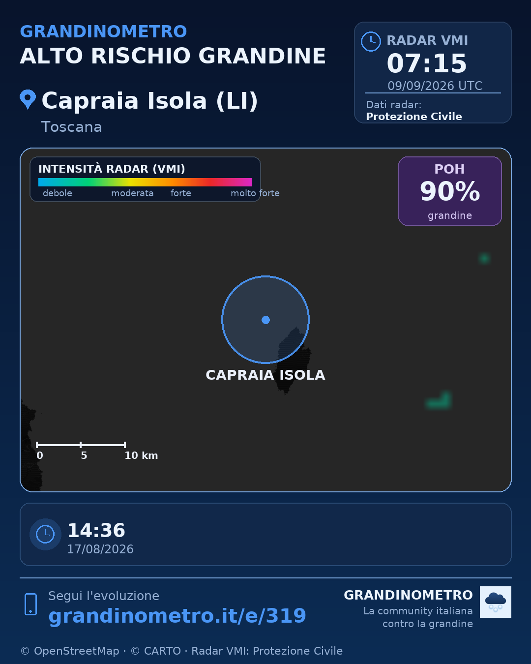 Mappa dell'evento: grandine a Capraia Isola (LI)