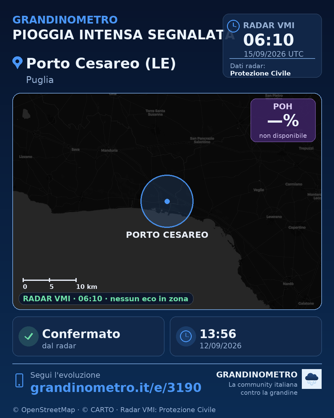Mappa dell'evento: pioggia intensa a Porto Cesareo (LE)