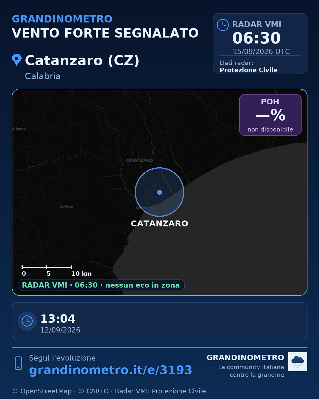Mappa dell'evento: vento forte a Catanzaro (CZ)