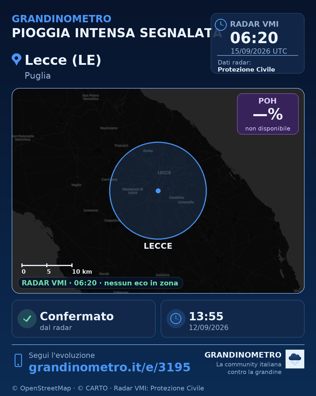 Mappa dell'evento: pioggia intensa a Lecce (LE)