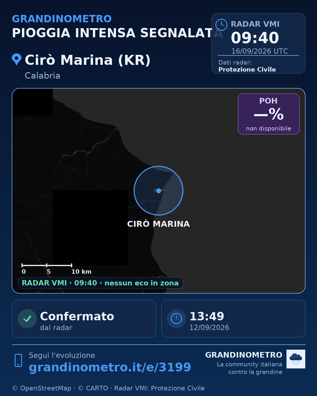 Mappa dell'evento: pioggia intensa a Cirò Marina (KR)