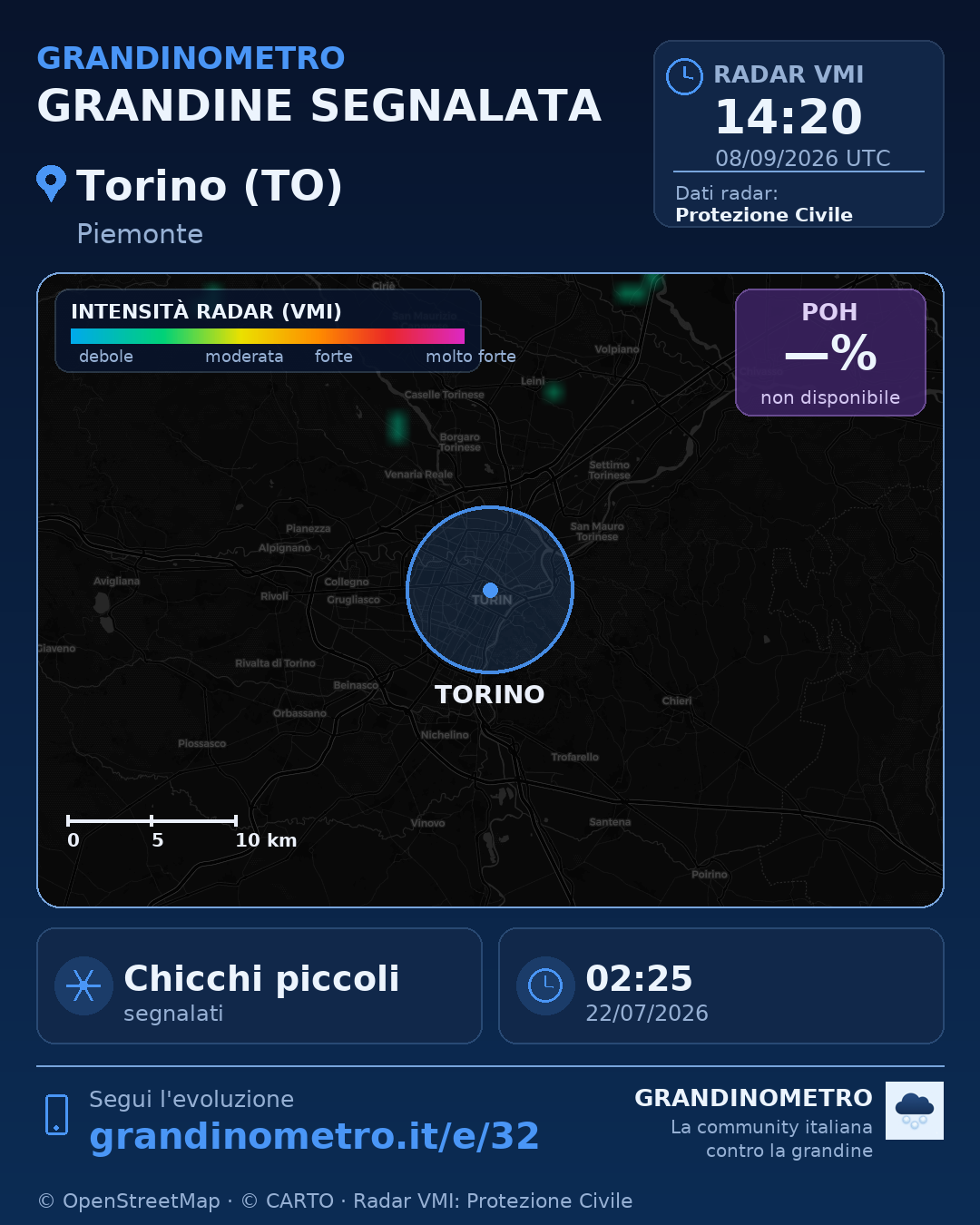 Mappa dell'evento: grandine a Torino (TO)