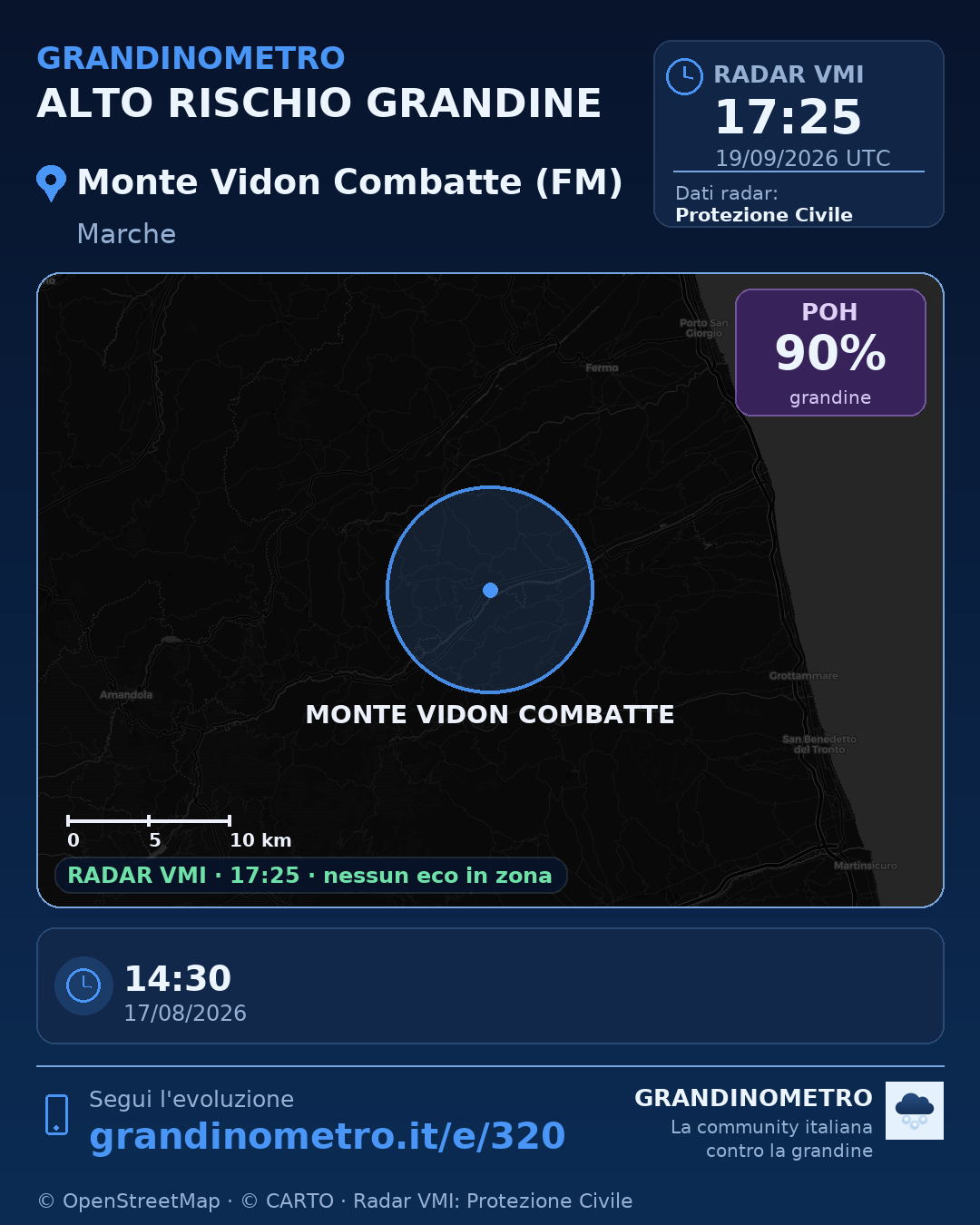 Mappa dell'evento: grandine a Monte Vidon Combatte (FM)