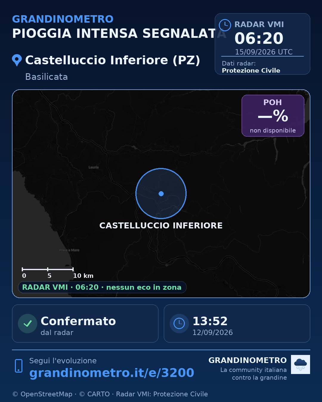Mappa dell'evento: pioggia intensa a Castelluccio Inferiore (PZ)