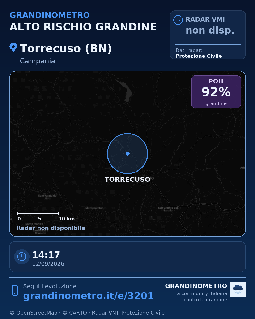 Mappa dell'evento: grandine a Torrecuso (BN)