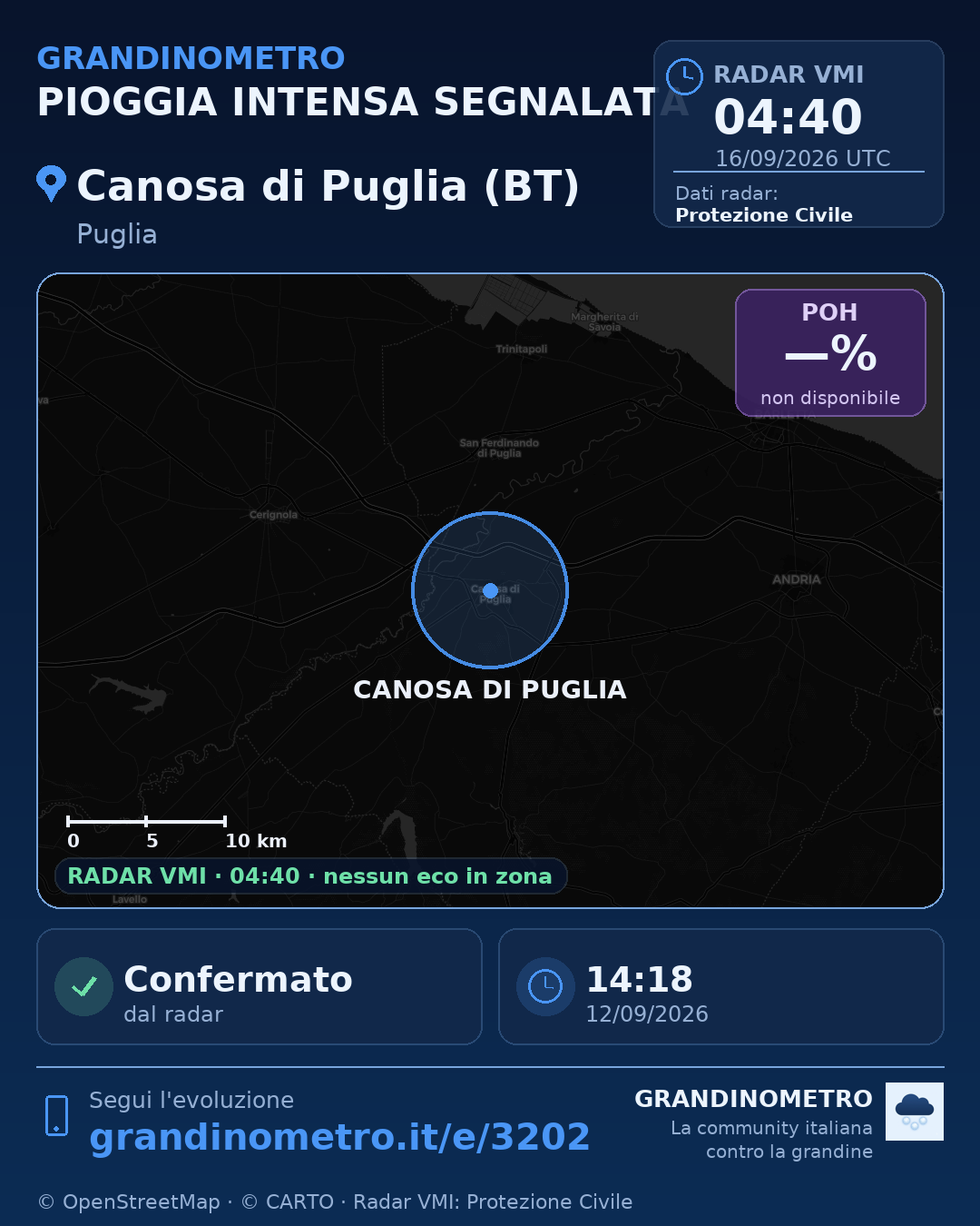 Mappa dell'evento: pioggia intensa a Canosa di Puglia (BT)
