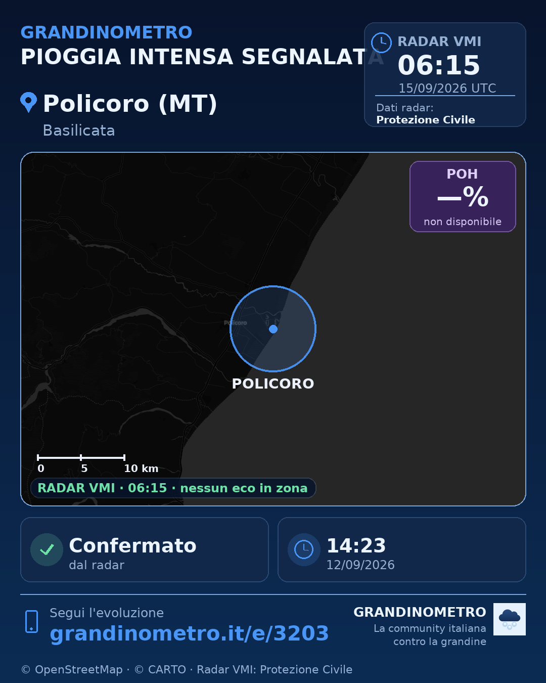 Mappa dell'evento: pioggia intensa a Policoro (MT)