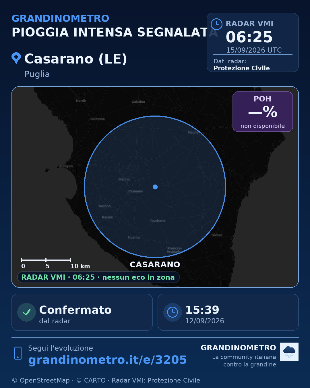 Mappa dell'evento: pioggia intensa a Casarano (LE)