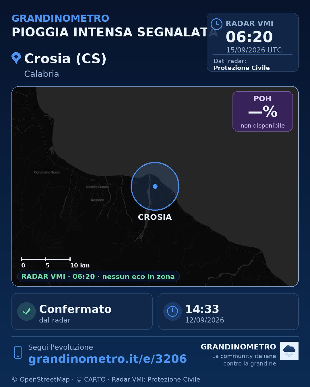 Mappa dell'evento: pioggia intensa a Crosia (CS)