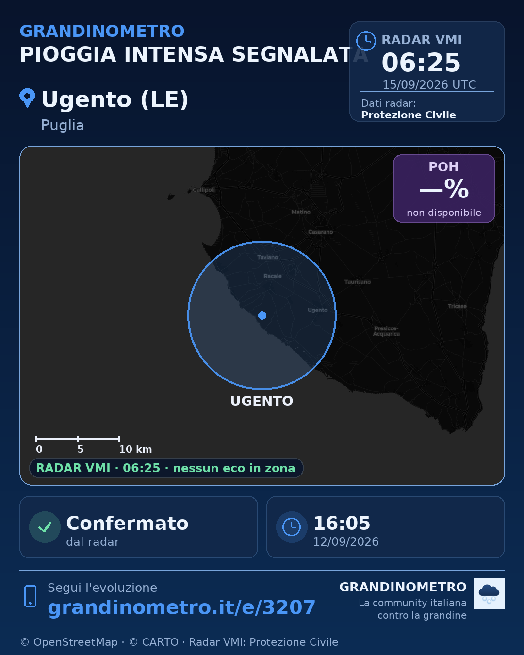 Mappa dell'evento: pioggia intensa a Ugento (LE)