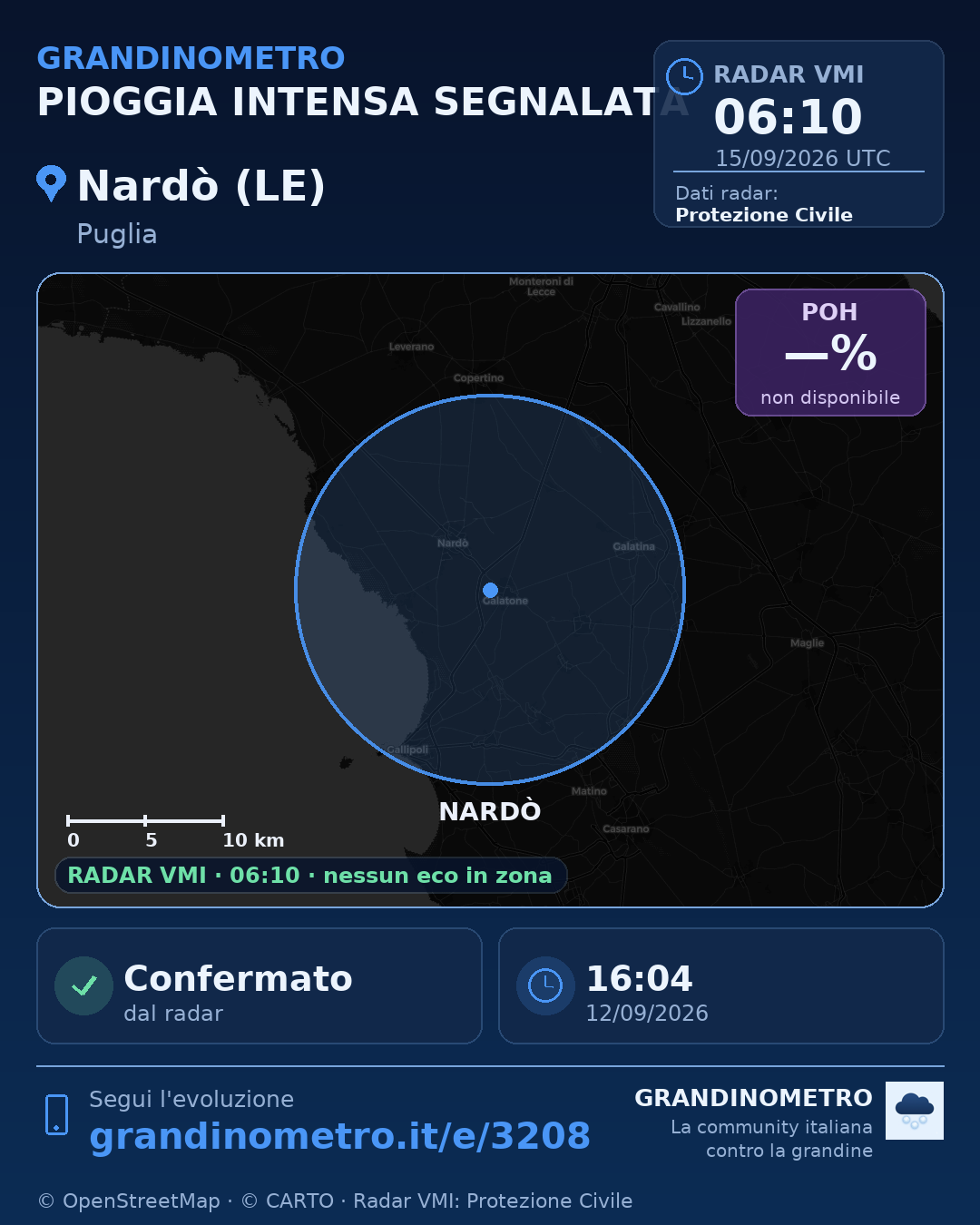 Mappa dell'evento: pioggia intensa a Nardò (LE)