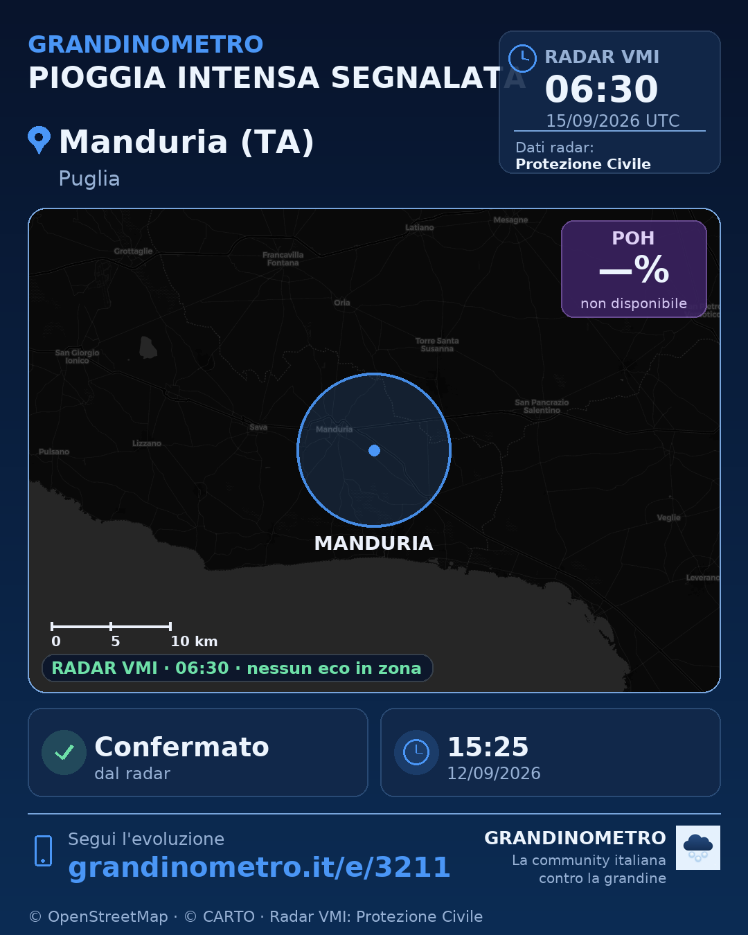 Mappa dell'evento: pioggia intensa a Manduria (TA)