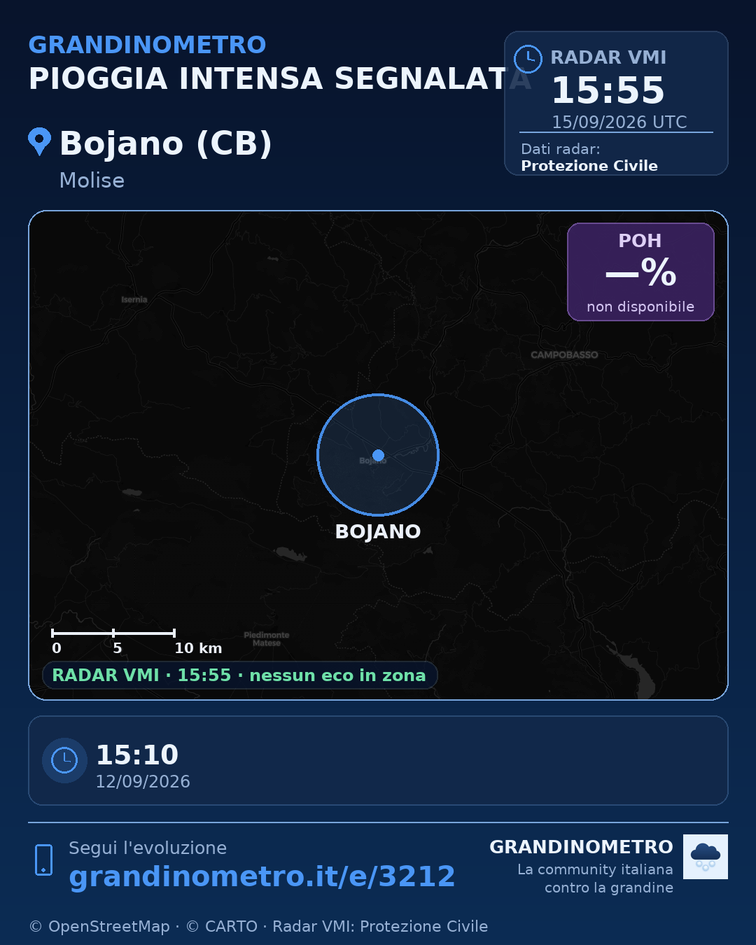 Mappa dell'evento: pioggia intensa a Bojano (CB)