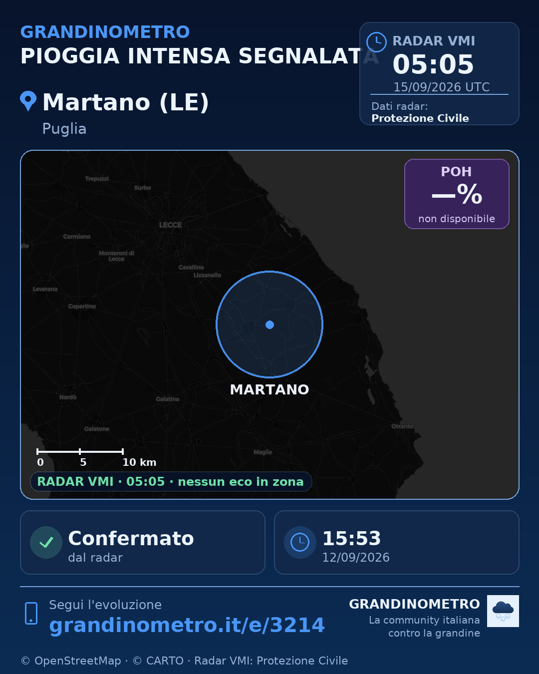 Mappa dell'evento: pioggia intensa a Martano (LE)