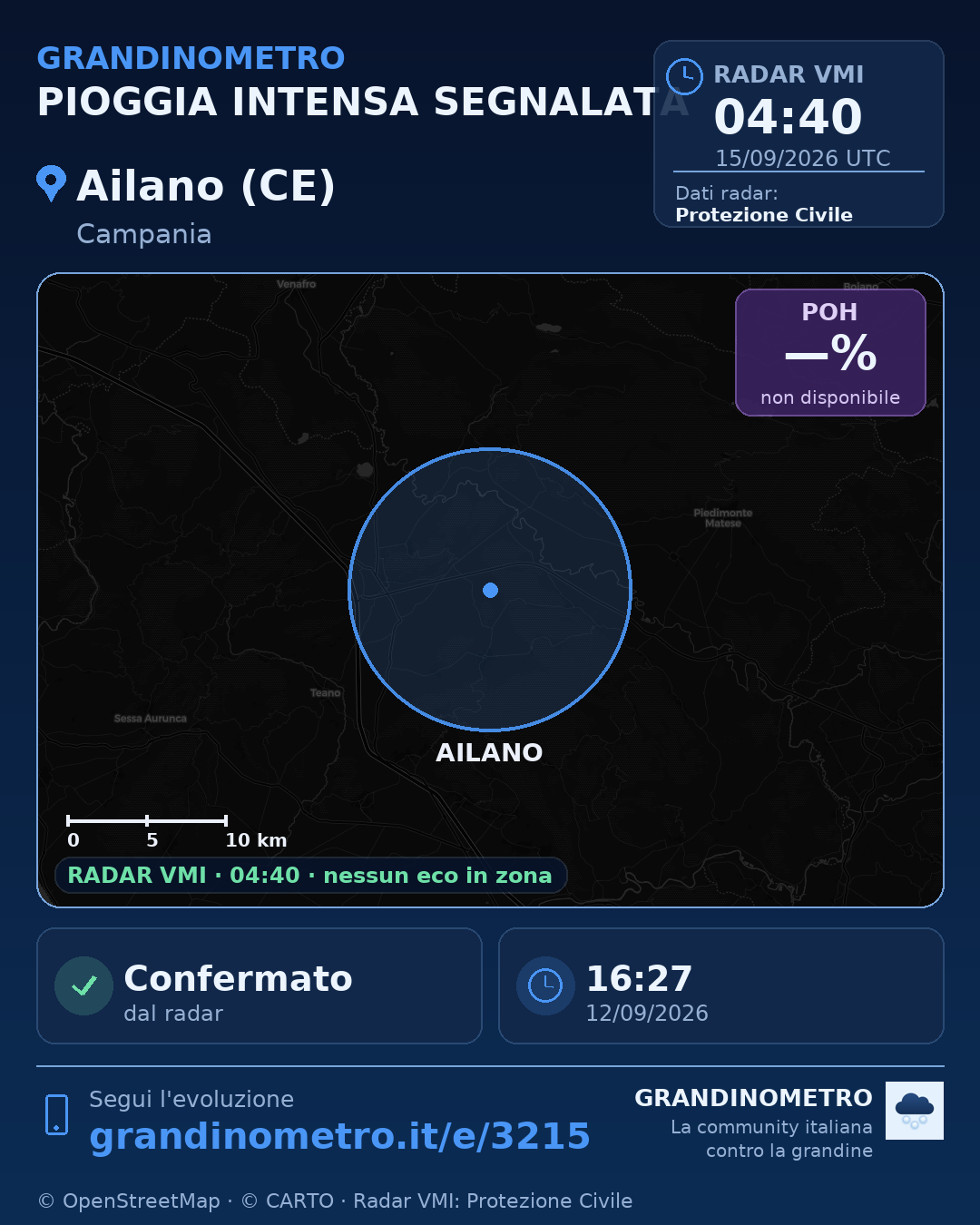 Mappa dell'evento: pioggia intensa ad Ailano (CE)
