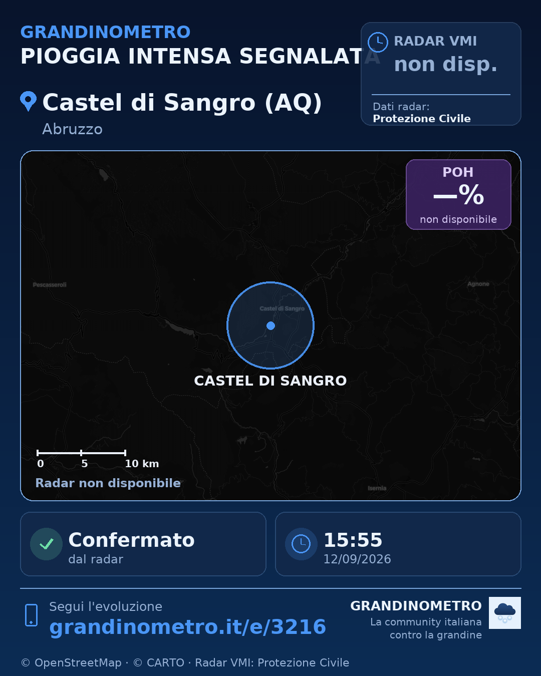 Mappa dell'evento: pioggia intensa a Castel di Sangro (AQ)
