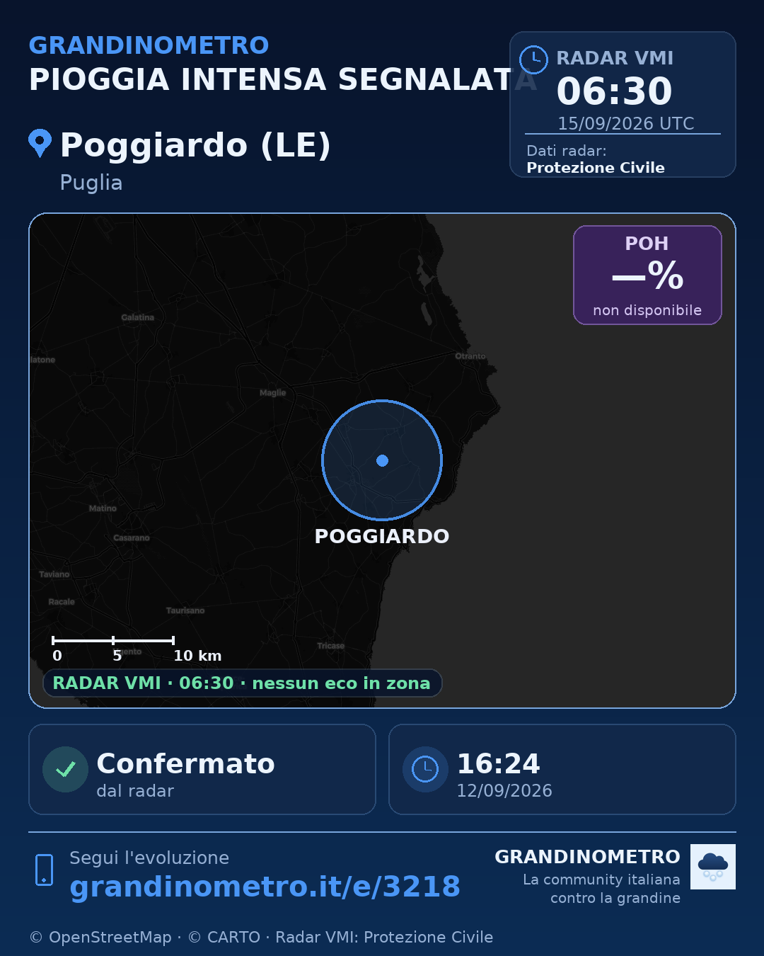 Mappa dell'evento: pioggia intensa a Poggiardo (LE)
