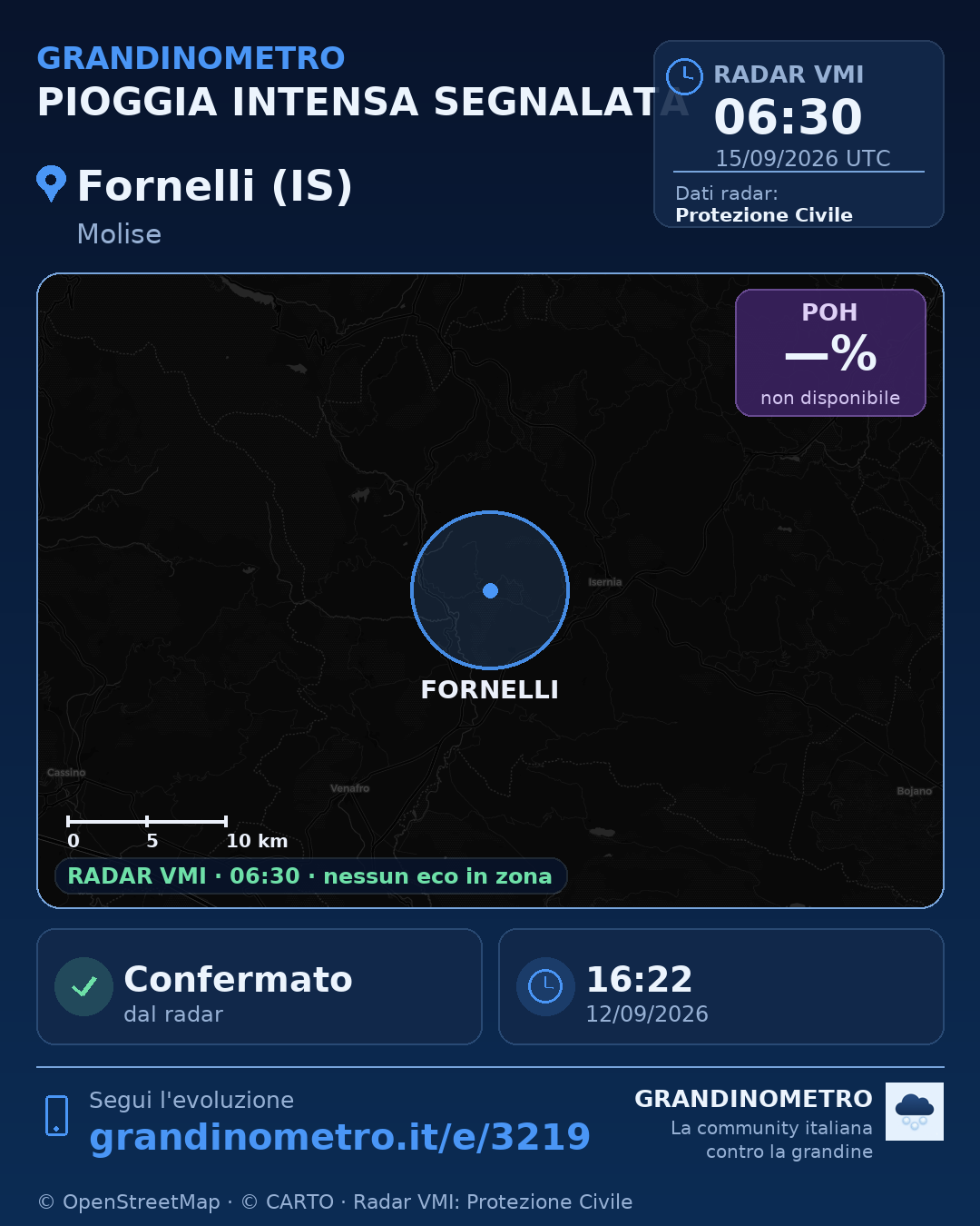 Mappa dell'evento: pioggia intensa a Fornelli (IS)