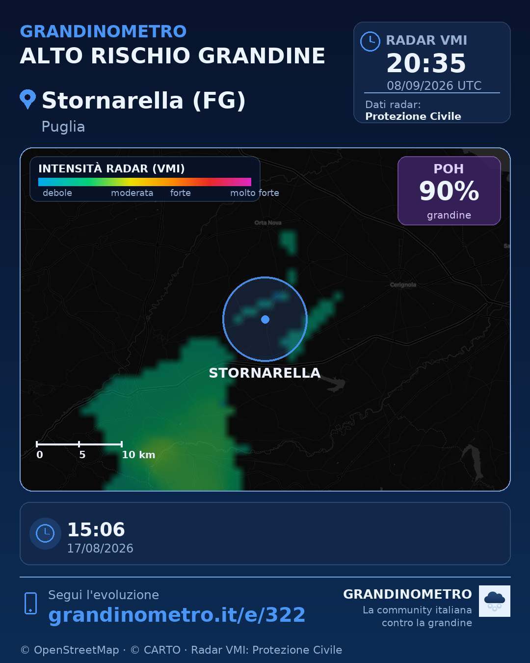 Mappa dell'evento: grandine a Stornarella (FG)