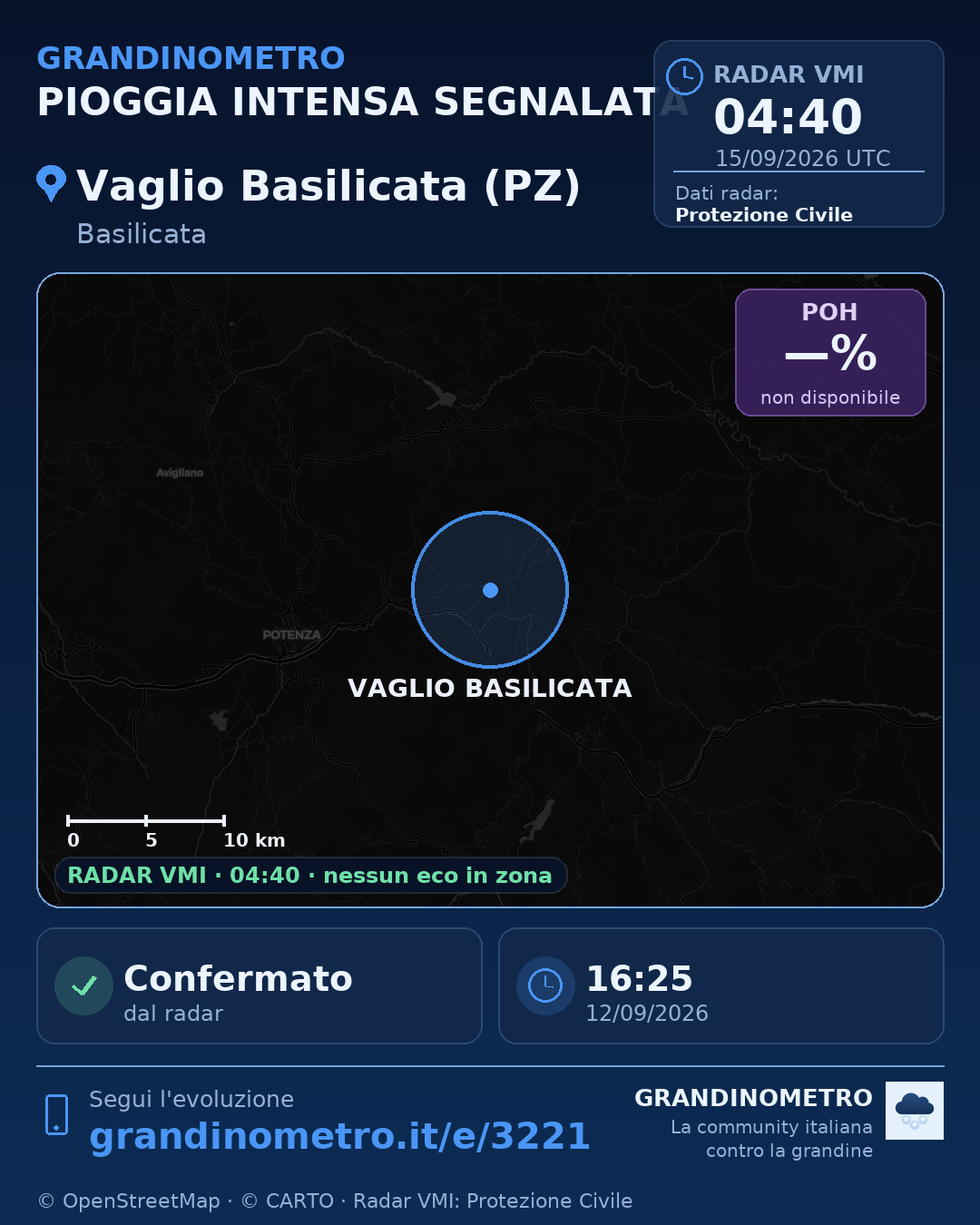 Mappa dell'evento: pioggia intensa a Vaglio Basilicata (PZ)