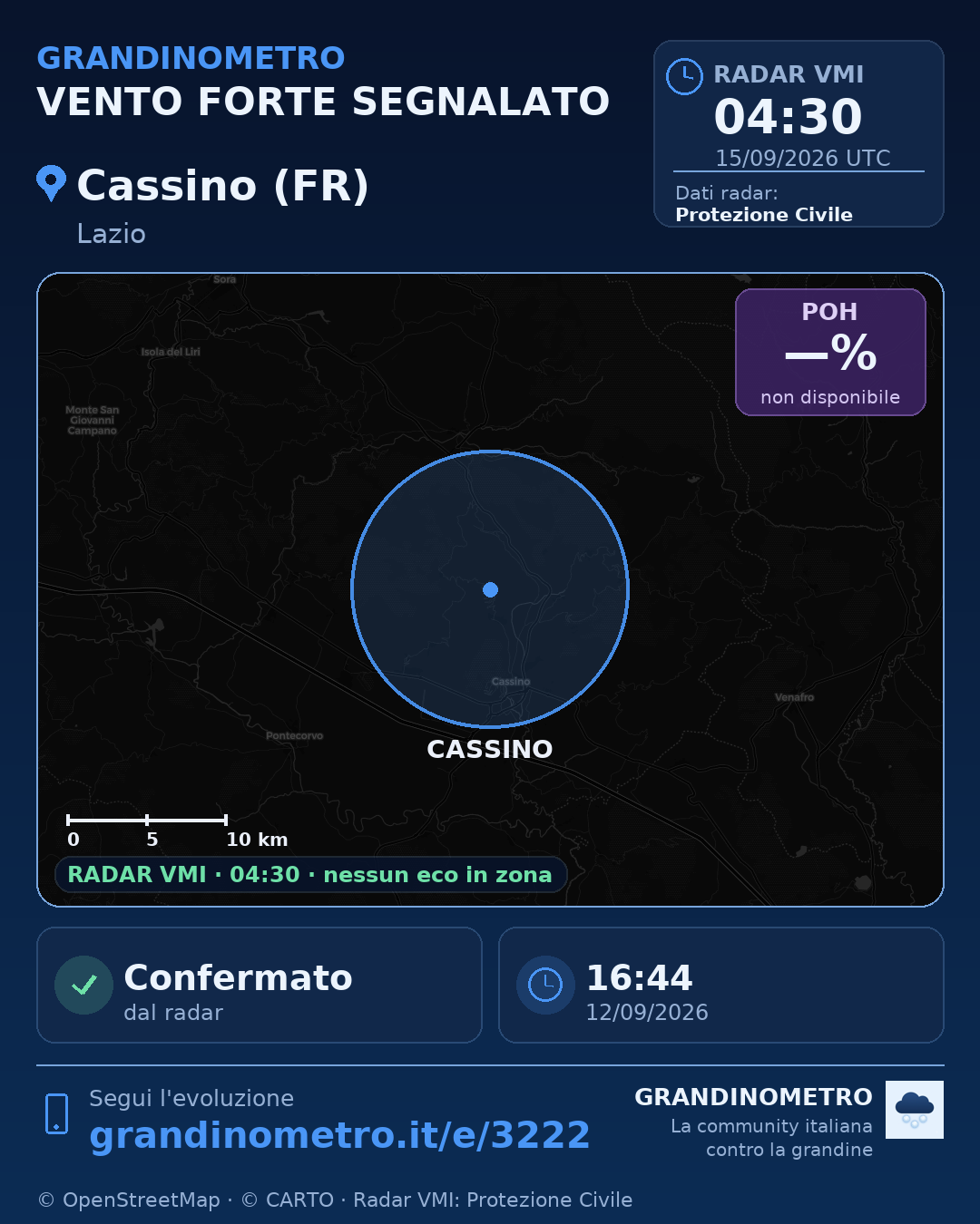 Mappa dell'evento: vento forte a Cassino (FR)