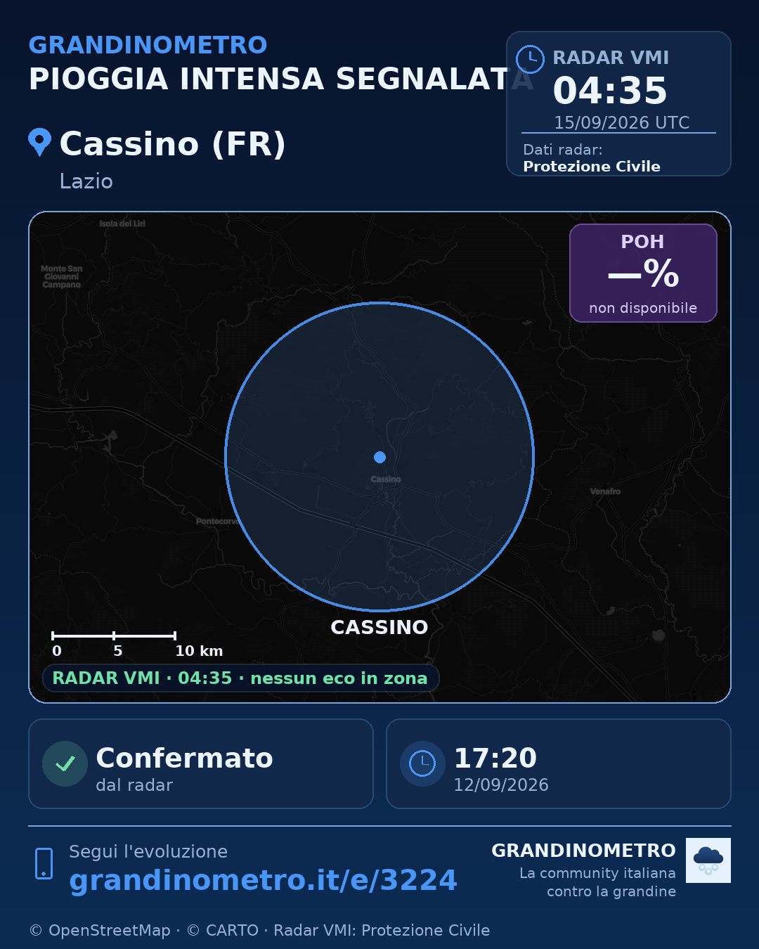 Mappa dell'evento: pioggia intensa a Cassino (FR)