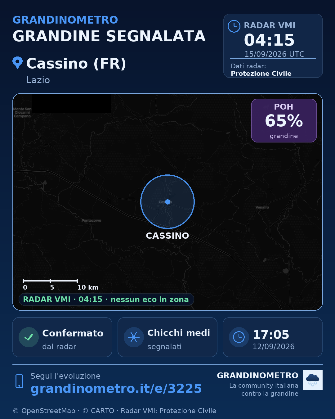 Mappa dell'evento: grandine a Cassino (FR)