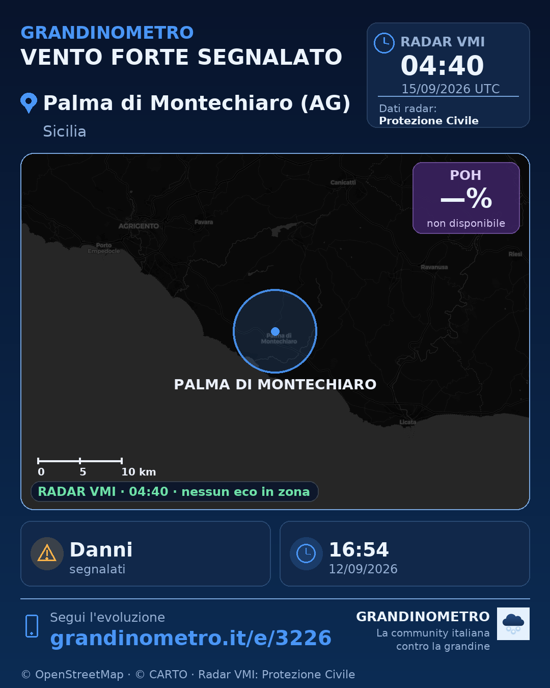 Mappa dell'evento: vento forte a Palma di Montechiaro (AG)