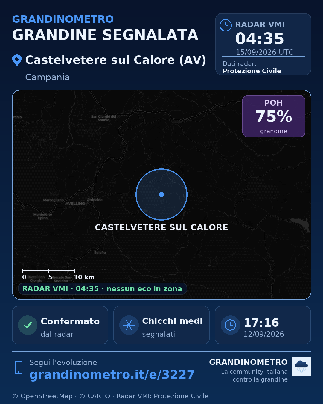 Mappa dell'evento: grandine a Castelvetere sul Calore (AV)