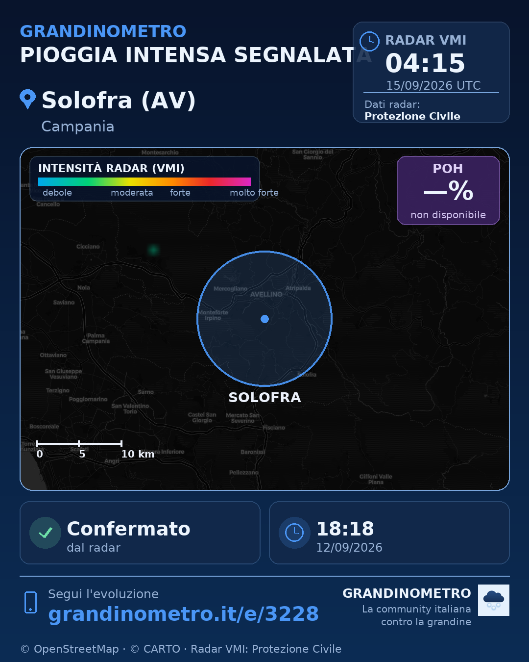 Mappa dell'evento: pioggia intensa a Solofra (AV)