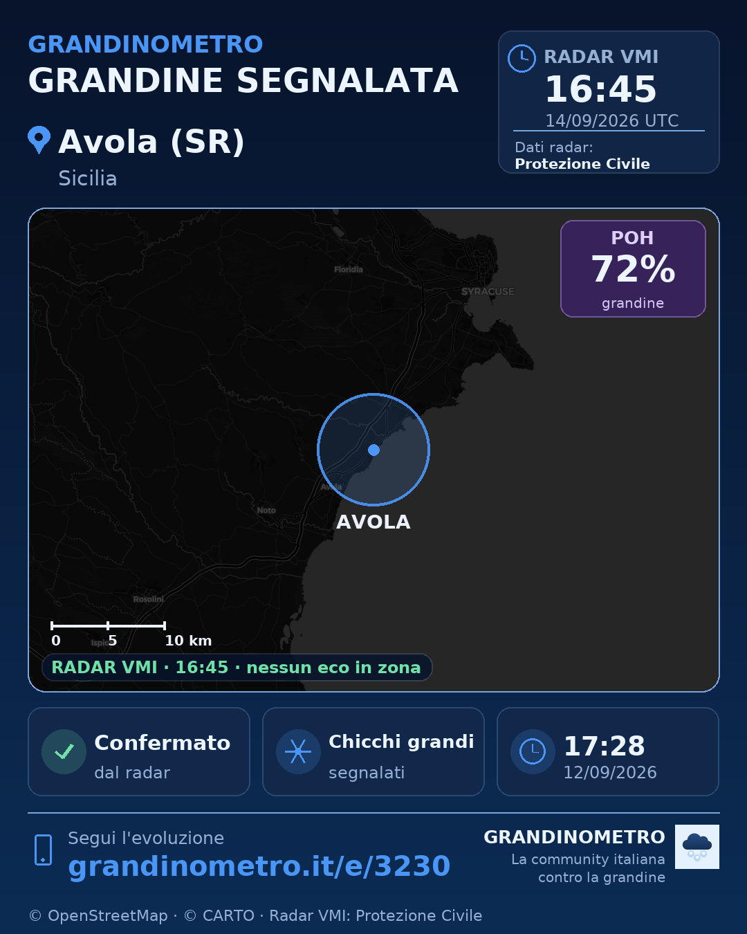 Mappa dell'evento: grandine ad Avola (SR)
