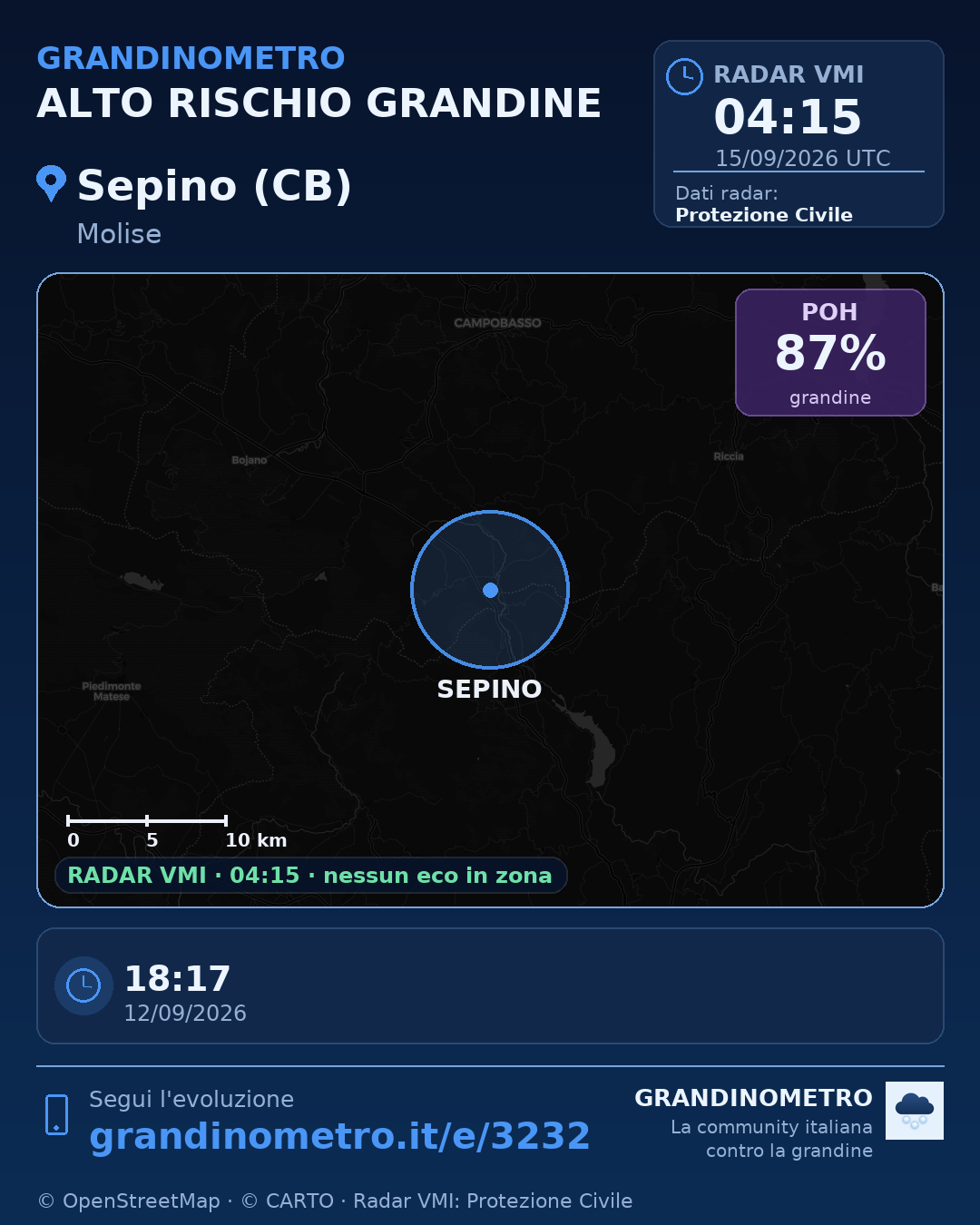 Mappa dell'evento: grandine a Sepino (CB)