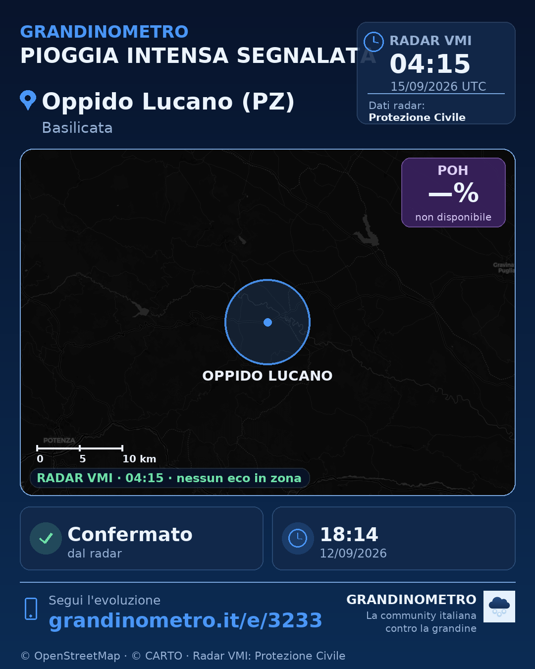 Mappa dell'evento: pioggia intensa a Oppido Lucano (PZ)