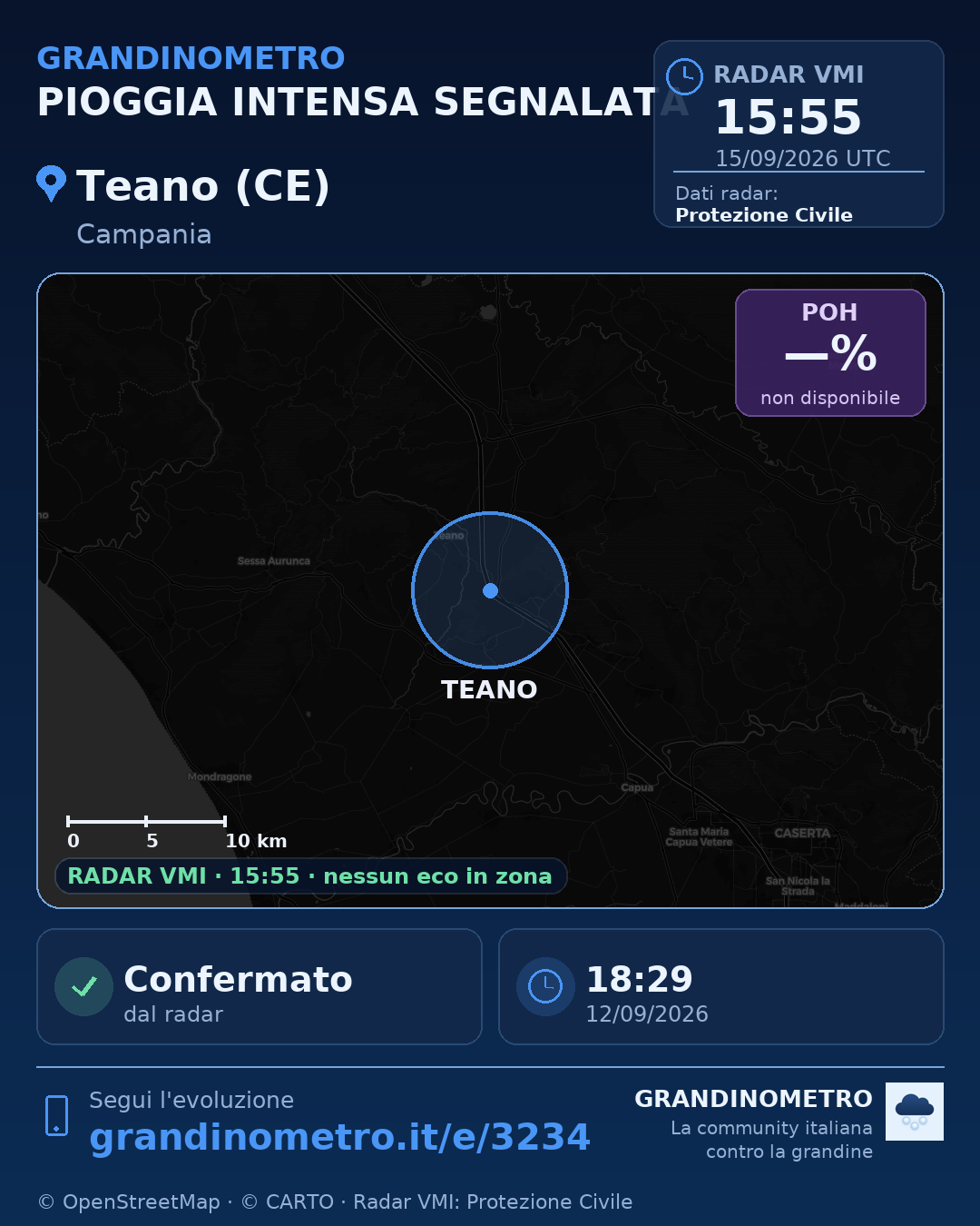 Mappa dell'evento: pioggia intensa a Teano (CE)